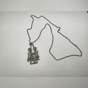 Vintage Cathedral Pewter Gemini Necklace
